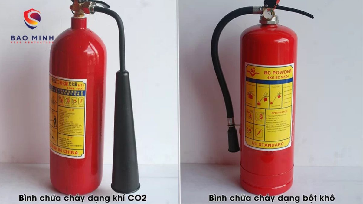 so sánh bình chữa cháy CO₂ và bình bột